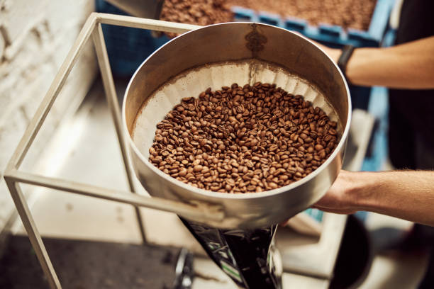 istock Male worker holding metal bowl with coffee beans 1277763276