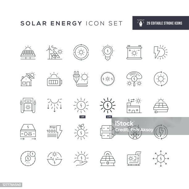 太陽エネルギー編集可能な線アイコン - アイコンのベクターアート素材や画像を多数ご用意 - アイコン, 太陽エネルギー, 太陽光発電所
