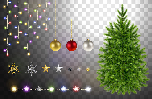 Christmas tree and decorative elements for holiday decoration