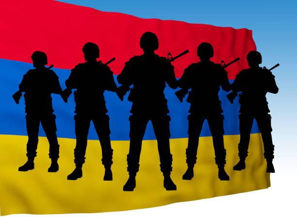 istock Armenia flag with soldier silhouette 1277767216