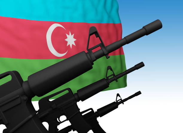 istock flag of azerbaijan with guns 1277767424