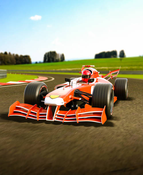 istock Red open wheeled single-seater  forceful formula race car in a curve 1277767828