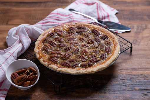 Sweet Homemade Crunchy Pecan Pie Ready to Eat