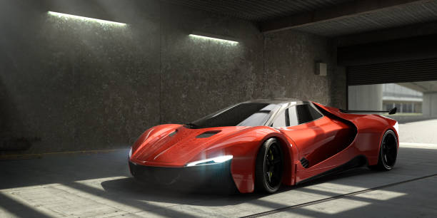 istock Generic Red Sports Car Parked In Empty Garage 1277770032