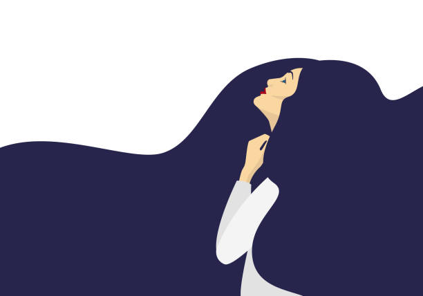uzun koyu saçlı kız - dua etme illüstrasyonlar stock illustrations