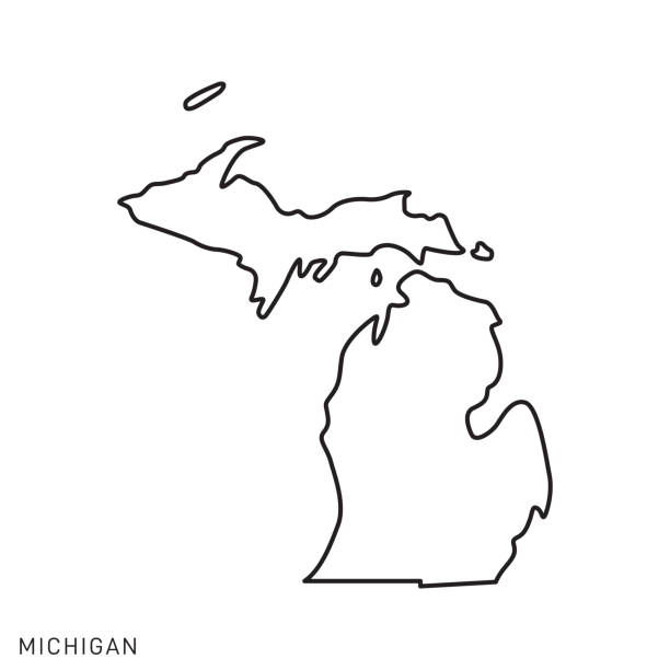 密歇根州 - 美國州大綱地圖向量範本插圖設計。可編輯描邊。 - michigan 幅  插畫檔、美工圖案、卡通及圖標