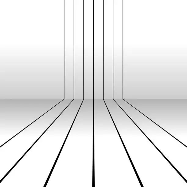 Vector illustration of Parallel stripes, passing a corner like running tracks. Shadow effect.