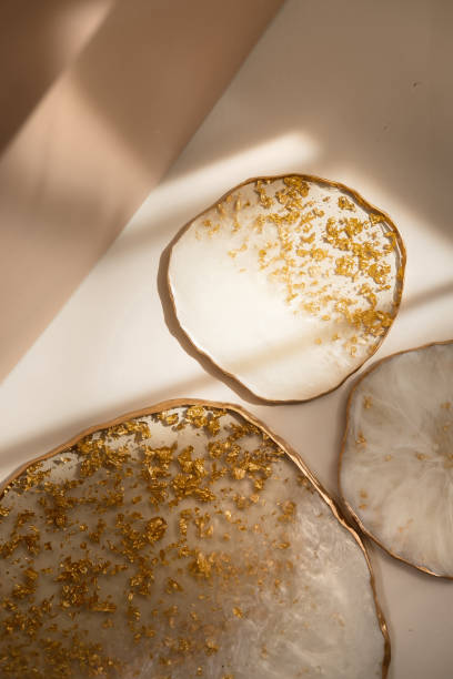 istock Epoxy resin minimalist product golden decor still life 1277779268