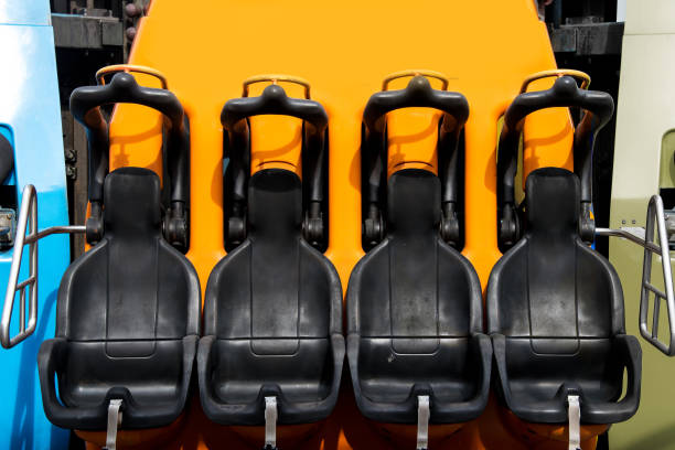 roller coaster seats at aumsement park roller coaster seats at aumsement park amusement park ride photos stock pictures, royalty-free photos & images