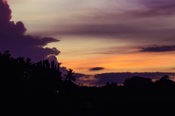 Dramatic sky sunrise in Ubud, Bali, Indonesia. Vivid colors scenery.