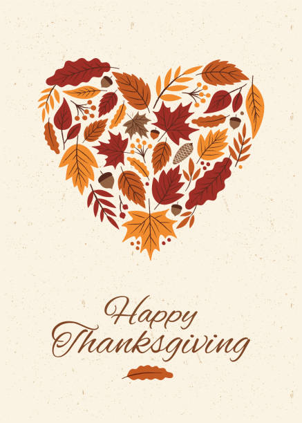 ilustrações de stock, clip art, desenhos animados e ícones de thanksgiving card with autumn leaves heart. - tree autumn thanksgiving leaf