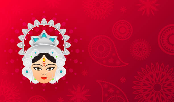 Navratri Background Vector Illustration Maa Durga With Copy Space On Red  Pattern Background Stock Illustration - Download Image Now - iStock
