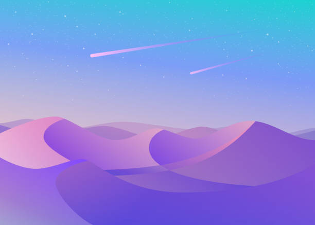 istock Desert night on light background. Adventure travel. Desert sunset. Mountain valley landscape. Desert dunes. Scenic travel background. Mountain night sky. Abstract landscape image. Minimalistic design 1277789364