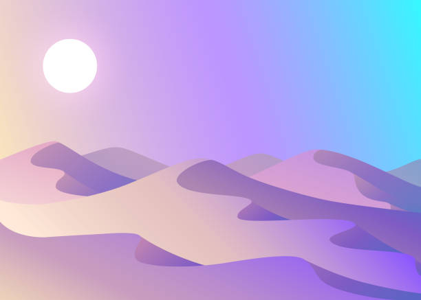 istock Cartoon desert landscape with hills and mountains silhouettes, vector nature horizontal background 1277789397