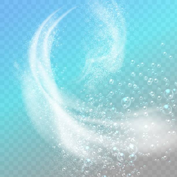 illustrazioni stock, clip art, cartoni animati e icone di tendenza di schiuma bianca astratta. effetto di spray, vortice e bufera di neve su sfondo trasparente. - turquoise sea backgrounds drink