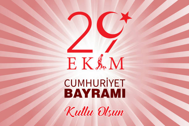 ilustrações, clipart, desenhos animados e ícones de 29 ekim cumhuriyet bayrami kutlu olsun, dia da república na turquia. tradução: feliz 29 de outubro dia da república da turquia. ilustração vetorial, pôster, placa de celebração, gráfico, postagem e design de história. - mustafa kemal ataturk