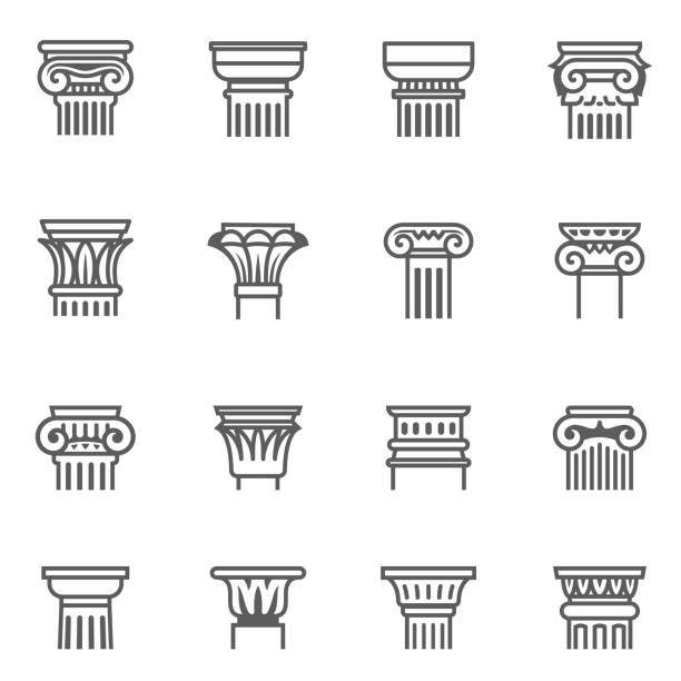 antike säulen, säulen umreißen symbole isoliert auf weiß gesetzt. klassischer sockel, sockel, museumssockel. - garden statue stock-grafiken, -clipart, -cartoons und -symbole