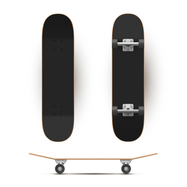 istock Skateboarding boards with black empty surface realistic mock ups set. Summer sport equipment. 1277792132