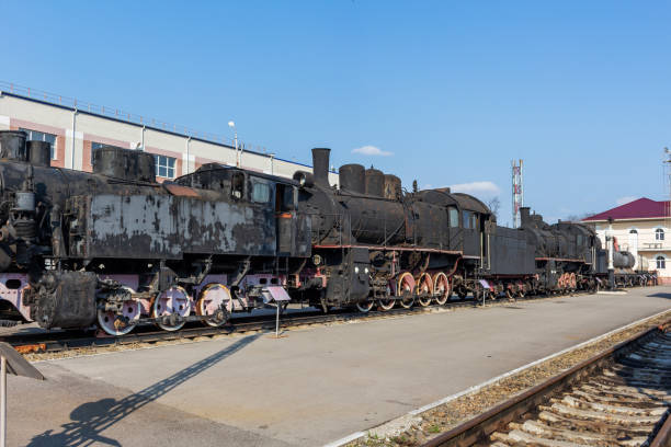 istock Old vintage retro train. Historical railroad transport. 1277794971