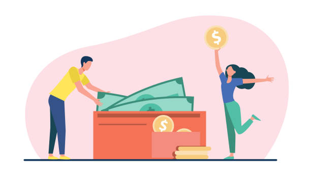 paar zählt bargeld in brieftasche - wallet couple stock-grafiken, -clipart, -cartoons und -symbole