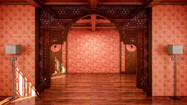 istock Interior of traditional Chinese style empty room open space with wooden floor, 3d rendering 1277804754