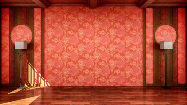 istock Interior of traditional Chinese style empty room open space with wooden floor, 3d rendering 1277804762