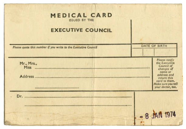 Old British Health Service Medical Card, 1974 An old British Health Service medical card dated 8th January 1974. All identifying details removed. 1974 photos stock pictures, royalty-free photos & images