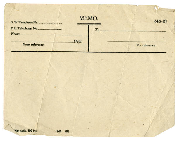 istock Old creased company memo form 1277806594