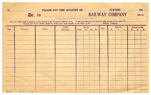 An old accounting form relating to an unnamed British railway company in the 1940s.