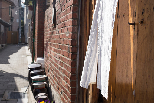 narrow alleyways and streets of village in seoul, south korea