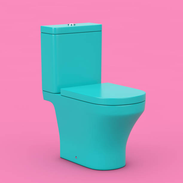 istock Modern Blue Ceramic Toilet Bowl in Duotone Style. 3d Rendering 1277814284