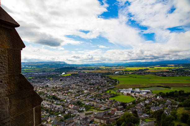 View of old town from stone monument in Stirling, Scotland, United Kingdom