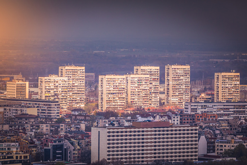 Soviet era communist buildings pattern from above – Plovdiv, Bulgaria