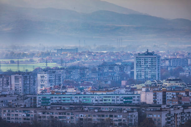 istock Soviet era communist buildings pattern from above – Plovdiv, Bulgaria 1277823569