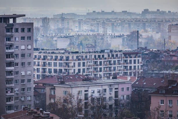 Soviet era communist buildings pattern from above – Plovdiv, Bulgaria
