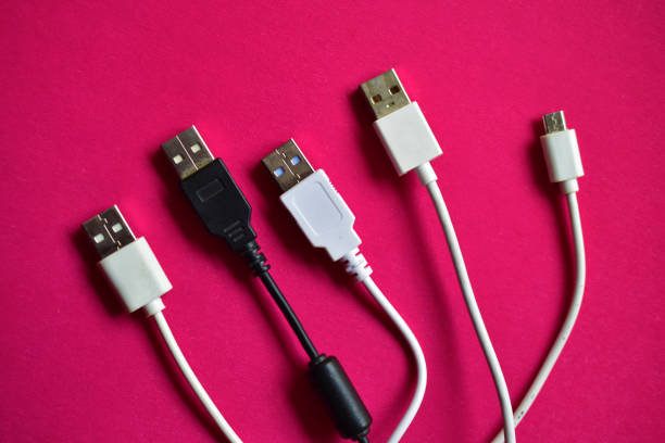 istock Black and white USB connectors on a red background 1277826254
