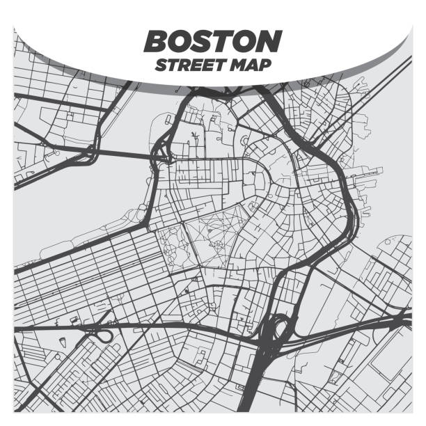 平面現代城市街道地圖波士頓市中心及周邊地區。 - boston 幅插畫檔、美工圖案、卡通及圖標