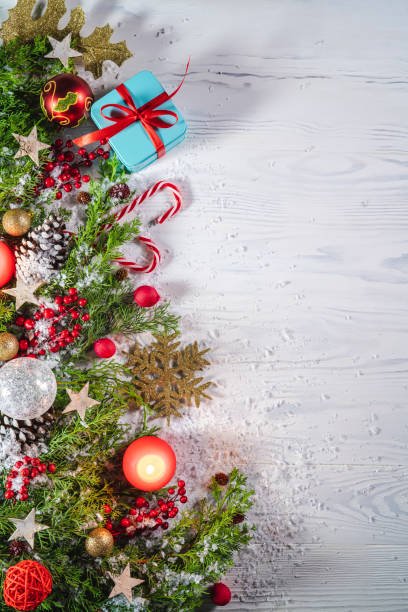 istock Christmas snow background on rustic wite wood background 1277831512
