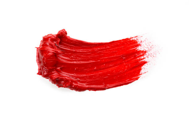 istock Lipstick smear smudge swatch isolated on white background. Cream makeup texture. Bright red color cosmetic product brush stroke swipe sample 1277838446