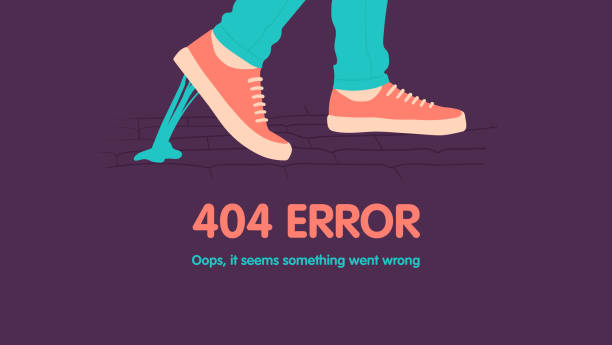 404 страница ошибки не найдена. нога застряла в жевательной резинке на улице. пошел не так. вектор плоский мультфильм иллюстрация - страница сети stock illustrations