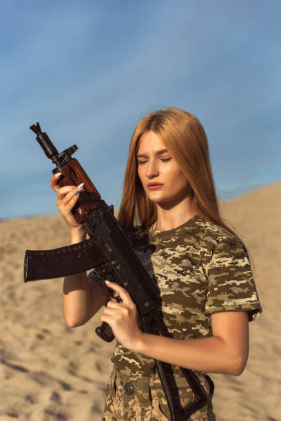 istock Young blonde in military uniform 1277856588