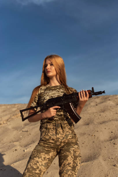 istock Young blonde in military uniform 1277856723