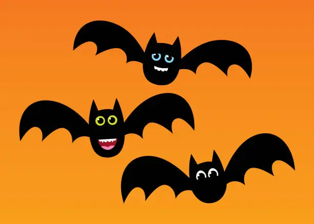 Vector illustration of Three Cute Bats