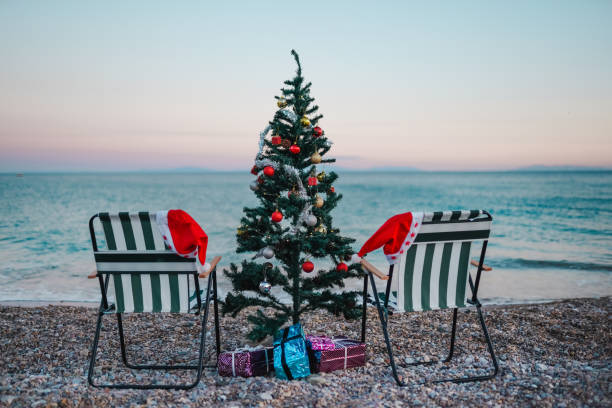istock Christmas Tree at the beach waiting Santa Claus 1277860557