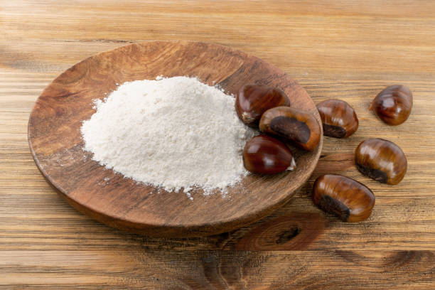 istock Chestnut Flour with Edible Sweet Chestnuts, Christmas Food 1277860708
