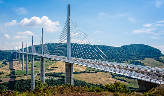 The Millau Suspension Bridge taken in Millau, Aveyron, France on 9 June 2015
