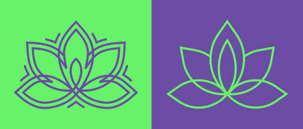 Lotus Blossom Symbol Icons Lotus blossom symbol and icon overlap lines design. double flower stock illustrations