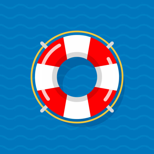 ilustrações de stock, clip art, desenhos animados e ícones de life preserver buoy ring help icon. lifebuoy saver raft swim vector jacket - life belt water floating on water buoy