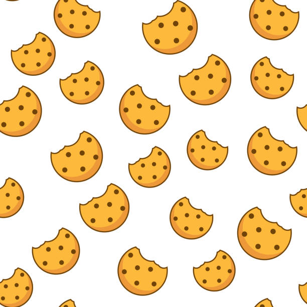 illustrations, cliparts, dessins animés et icônes de cookie modèle biscuit chip fond sans couture. modèle vectoriel de croqueur d’icône de biscuit de biscuit de craquelin - biscuit cookie cracker missing bite