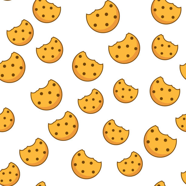 bite cookie wzór herbatniki chip bez szwu tle. cracker cookie ikona crunch wzór wektora - biscuit cookie cracker missing bite stock illustrations